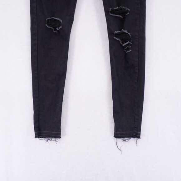 Levi's Super Skinny Black Factory Distressed Raw Denim Jeans -29- 29 / 29.5 Mid - Picture 4 of 11